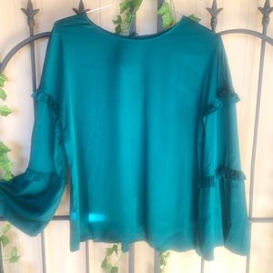 Worthington Blouse XL Hunter Green Bell Sleeve New